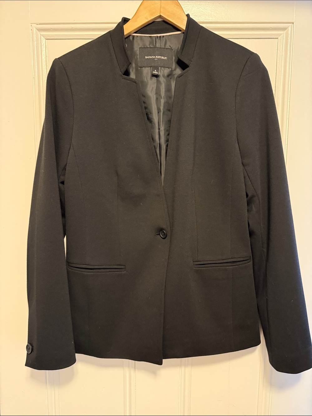 Banana Republic Black Collarless Single-Button Blazer